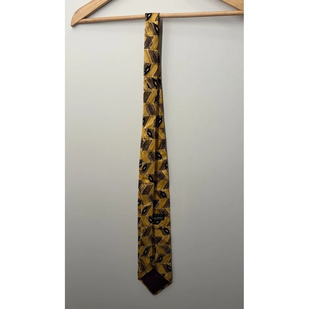 Studio By Fumagalli's 100% Silk Neck Tie Geometric Art Deco Yellow